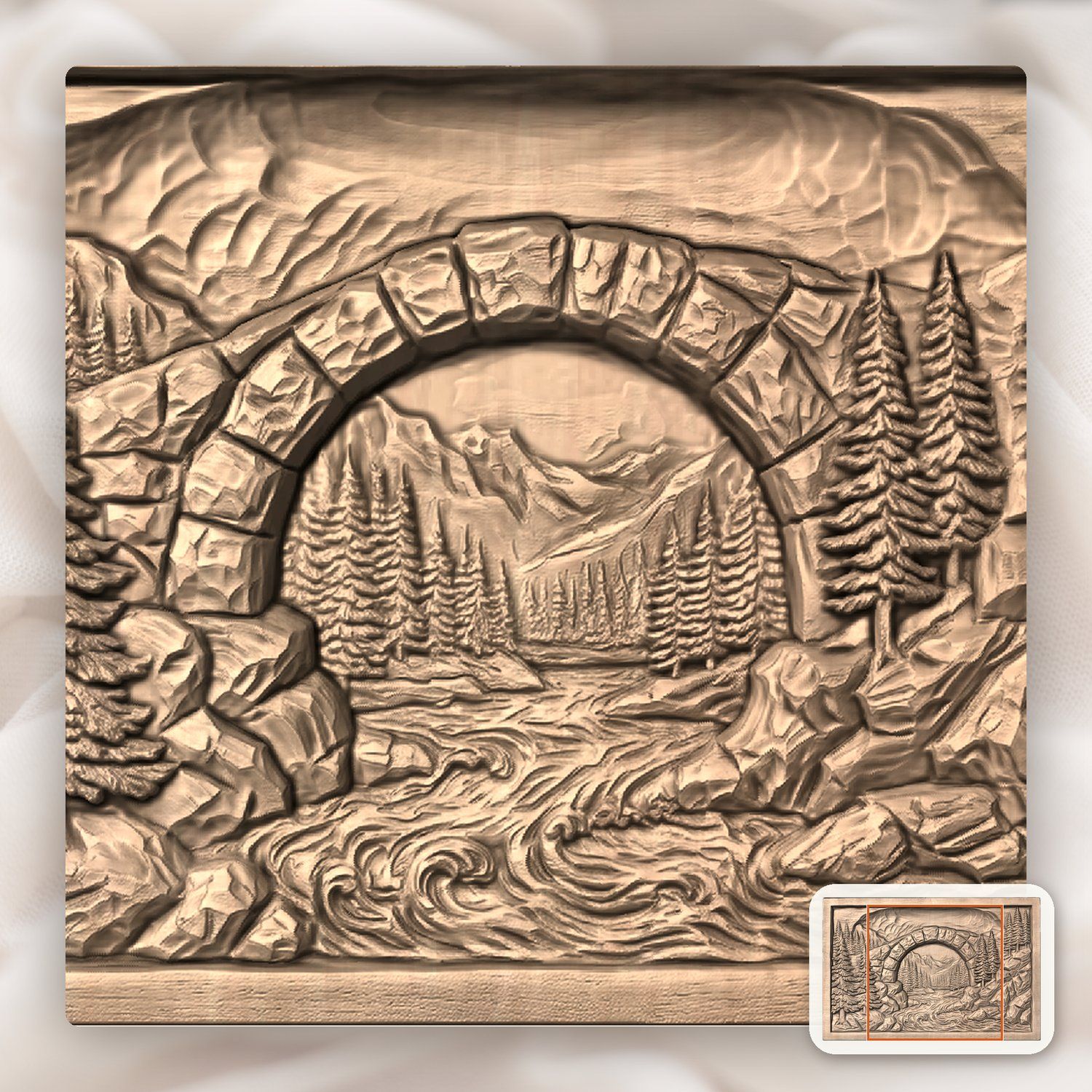 Mountain Stone Arch River CNC Relief STL bas-relief STL — view 9