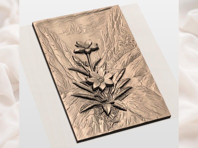 Pink Wildflowers in a Mountain Valley Bas-Relief STL bas-relief STL — view 2