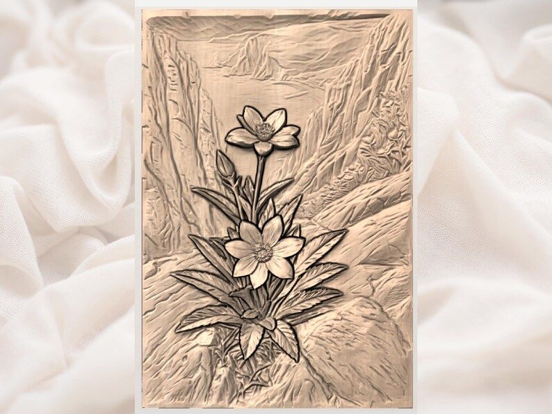 Pink Wildflowers in a Mountain Valley Bas-Relief STL bas-relief STL — view 3