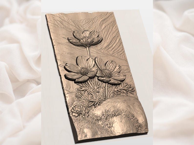 Alpine Wildflower Mountain Scene Bas-Relief STL Carving File bas-relief STL — view 2