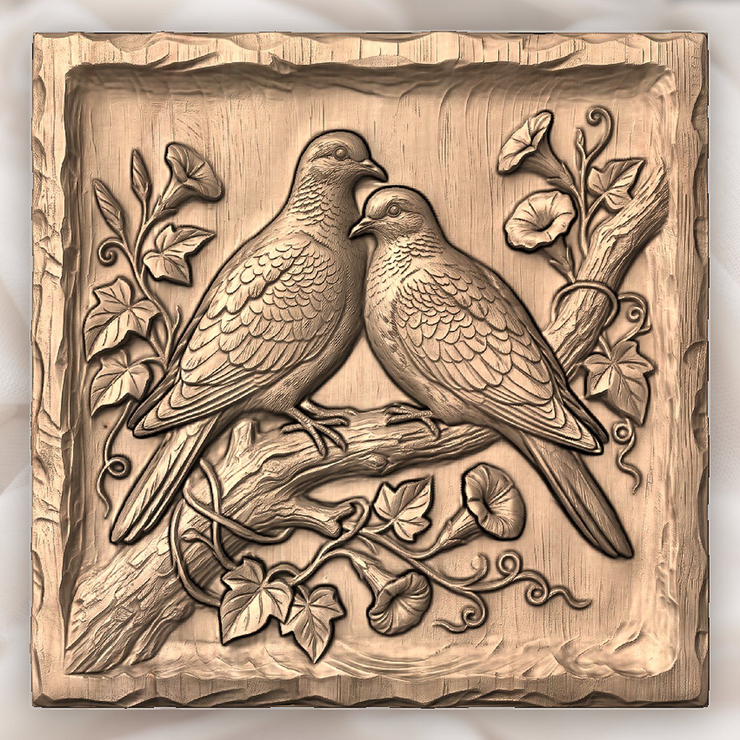 Mourning Doves Morning Glory Floral Panel CNC Relief STL bas-relief STL — view 4