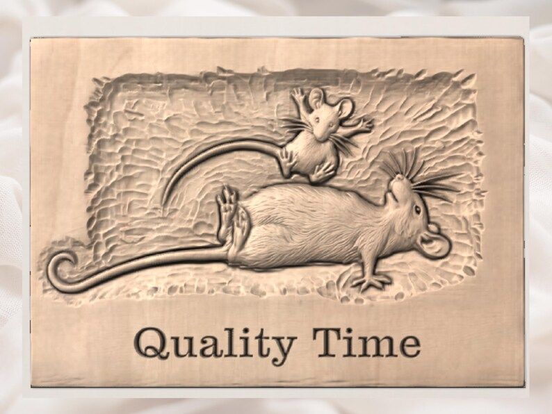 Quality Time Mouse and Baby Bas-Relief Carving STL bas-relief STL — view 3