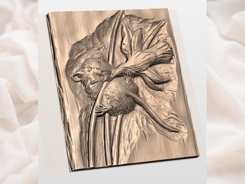 Field Mouse Clinging to a Daffodil Bas-Relief STL bas-relief STL — view 3