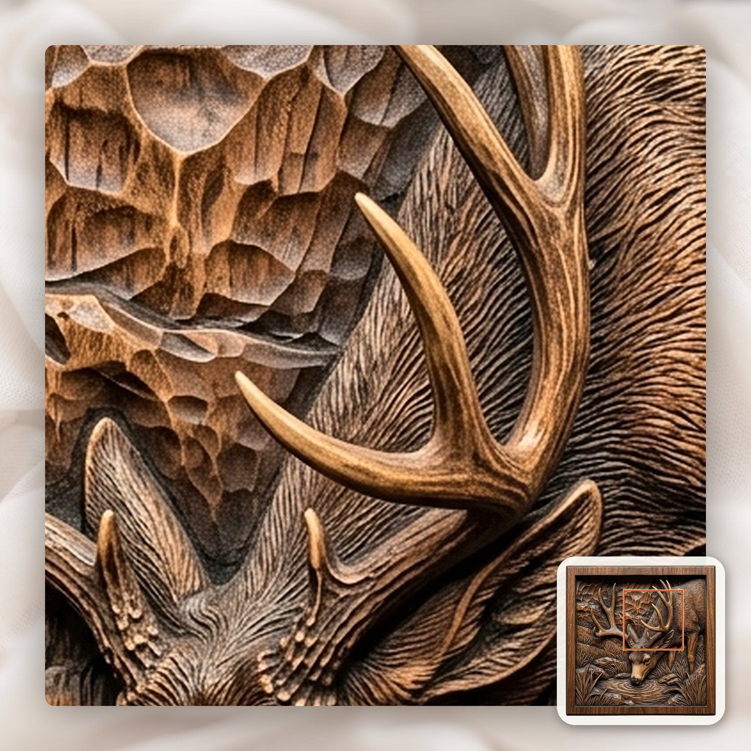 Mule Deer Buck Drinking at Mountain Pool CNC Relief STL bas-relief STL — view 12