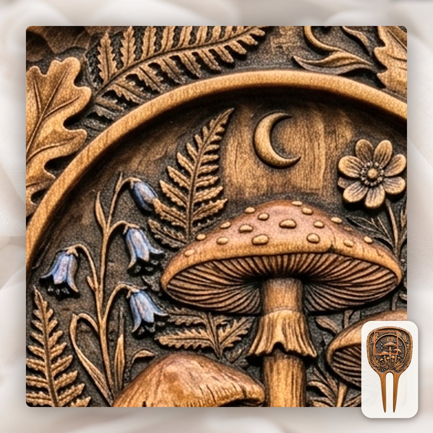 Mushroom Woodland Hair Fork CNC Relief STL bas-relief STL — view 10
