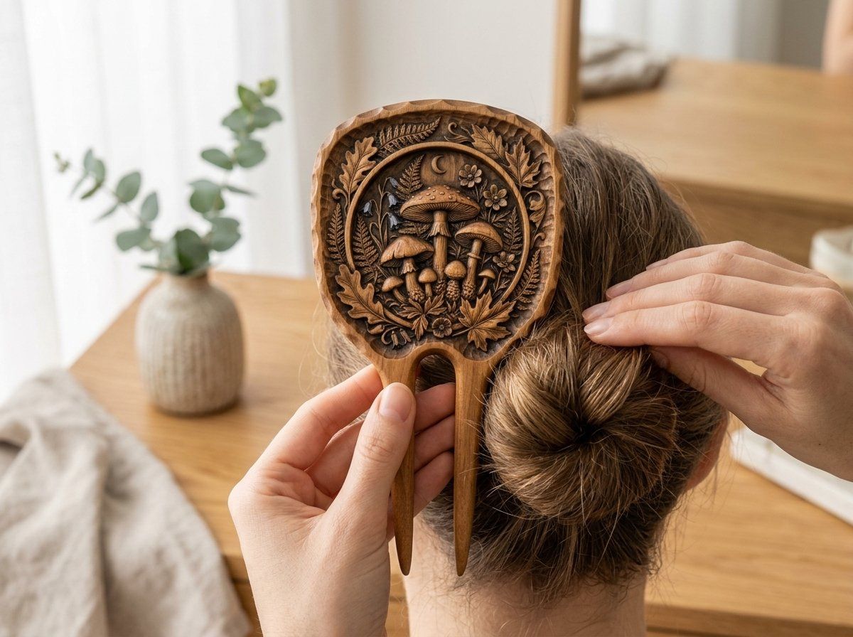 Mushroom Woodland Hair Fork CNC Relief STL bas-relief STL — view 4