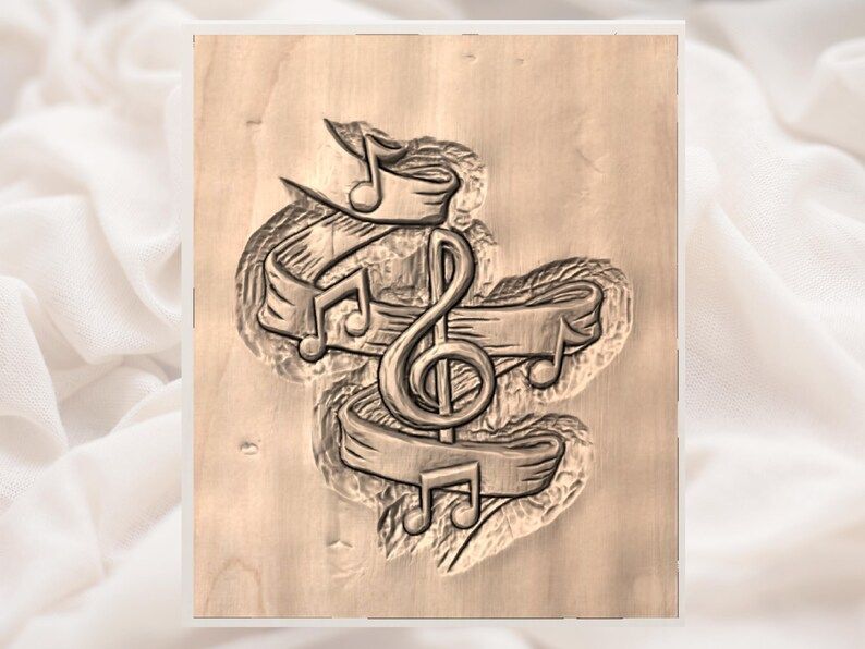 Treble Clef and Floating Music Notes Bas-Relief STL bas-relief STL — view 2