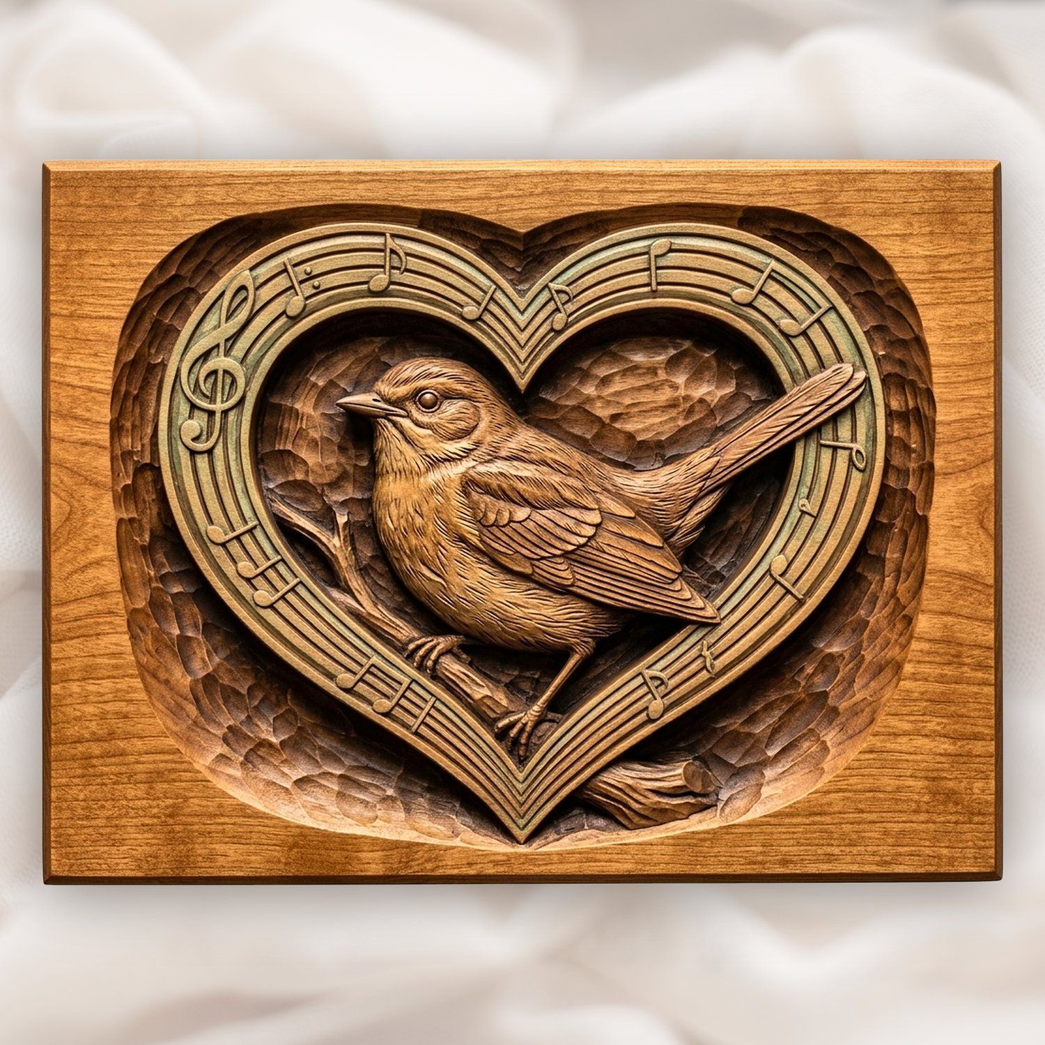 Musical Songbird Heart Notes CNC Relief STL bas-relief STL design