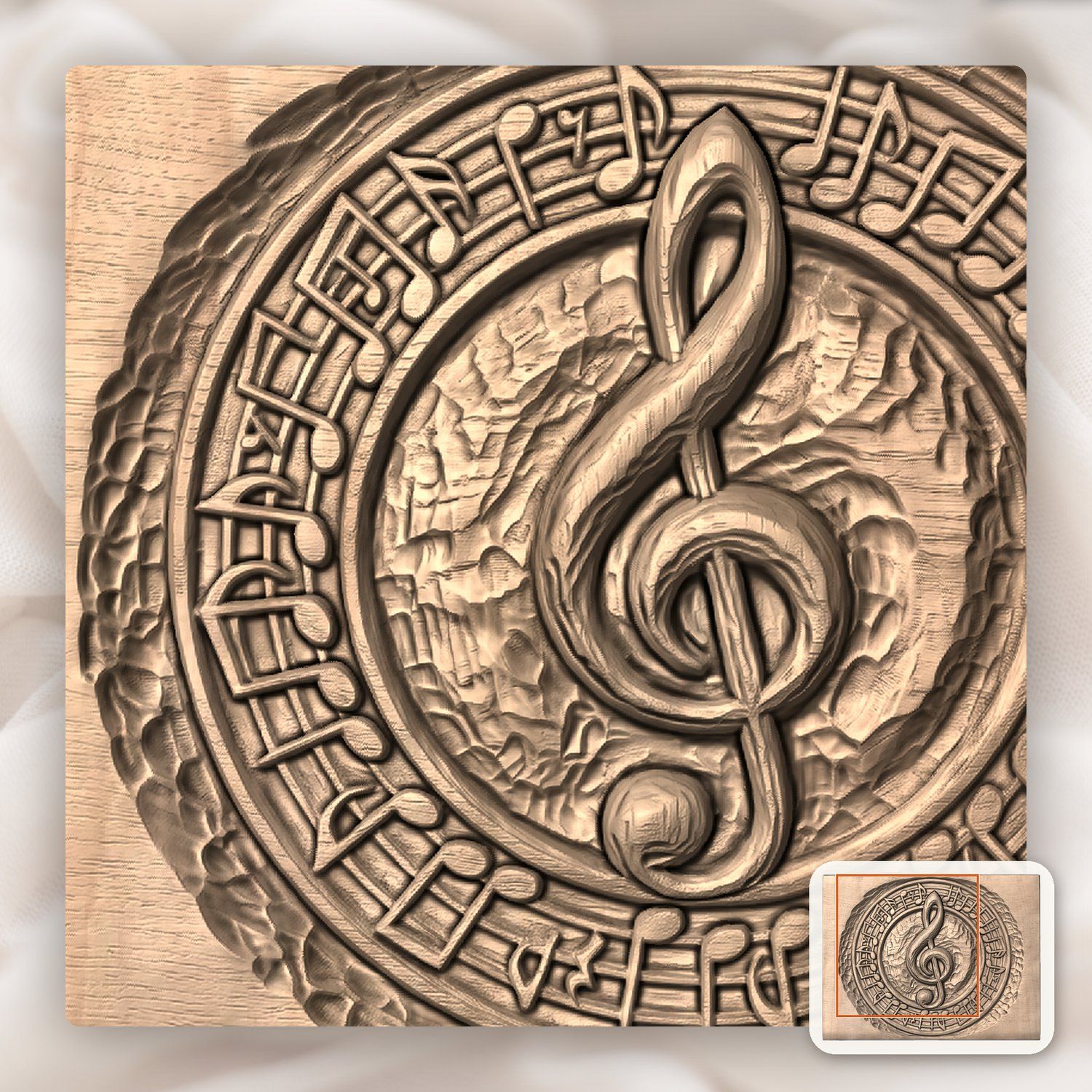 Musical Treble Clef Notes CNC Relief STL bas-relief STL — view 6