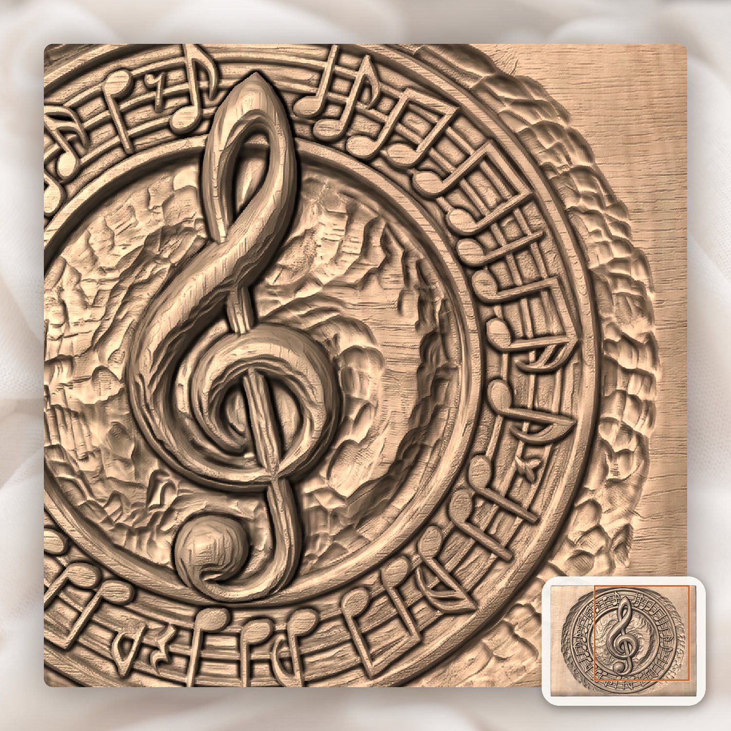 Musical Treble Clef Notes CNC Relief STL bas-relief STL — view 7