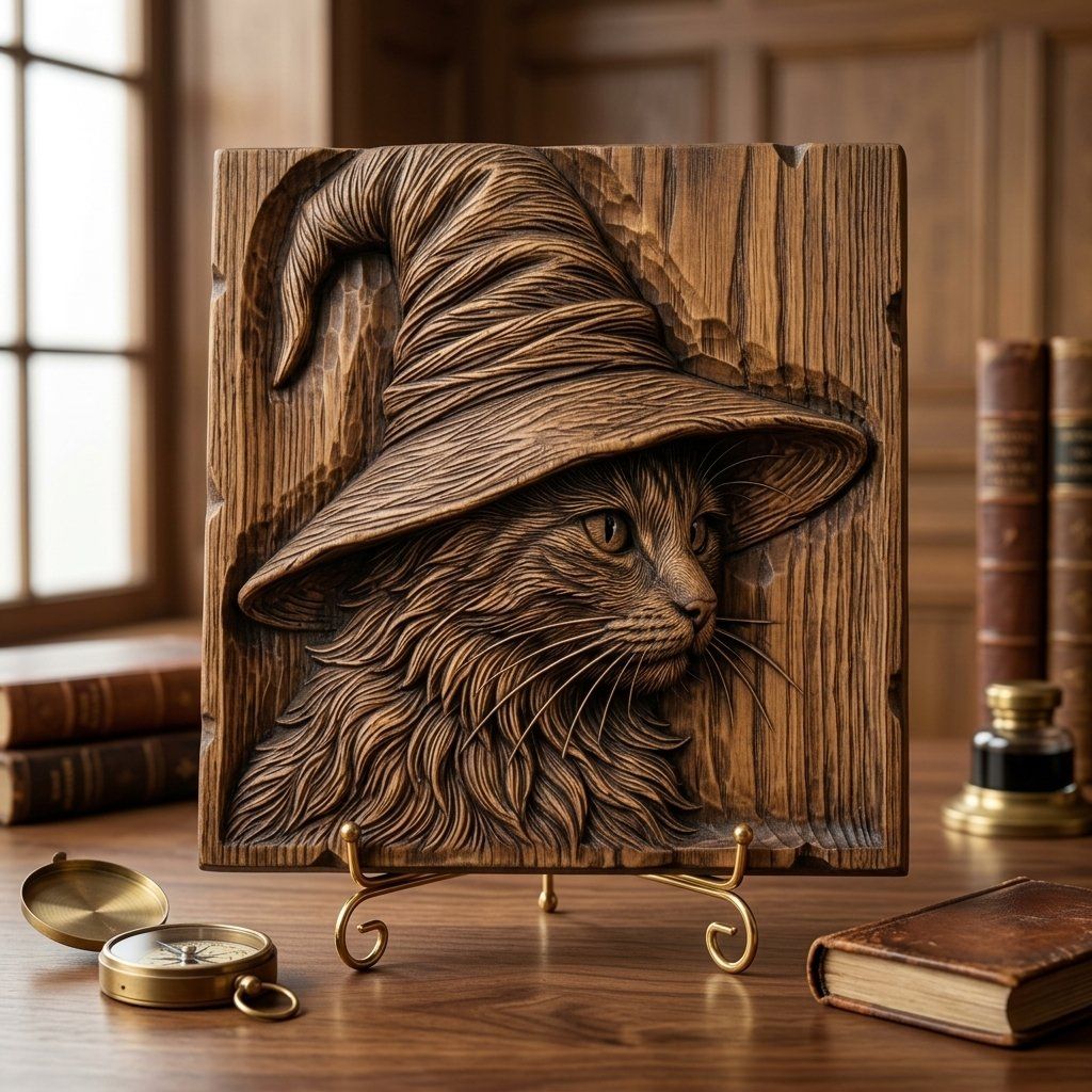 Mystic Wizard Cat CNC Relief STL bas-relief STL — view 13