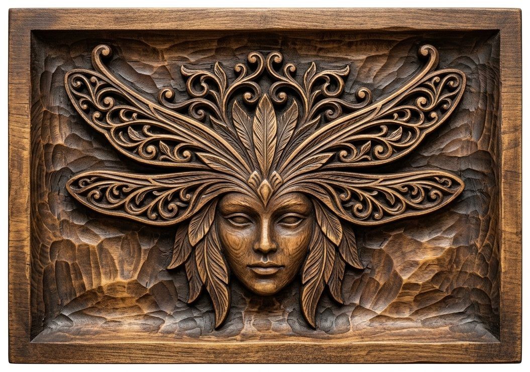 Mystical Dragonfly Mask Crown CNC Relief STL bas-relief STL — view 4
