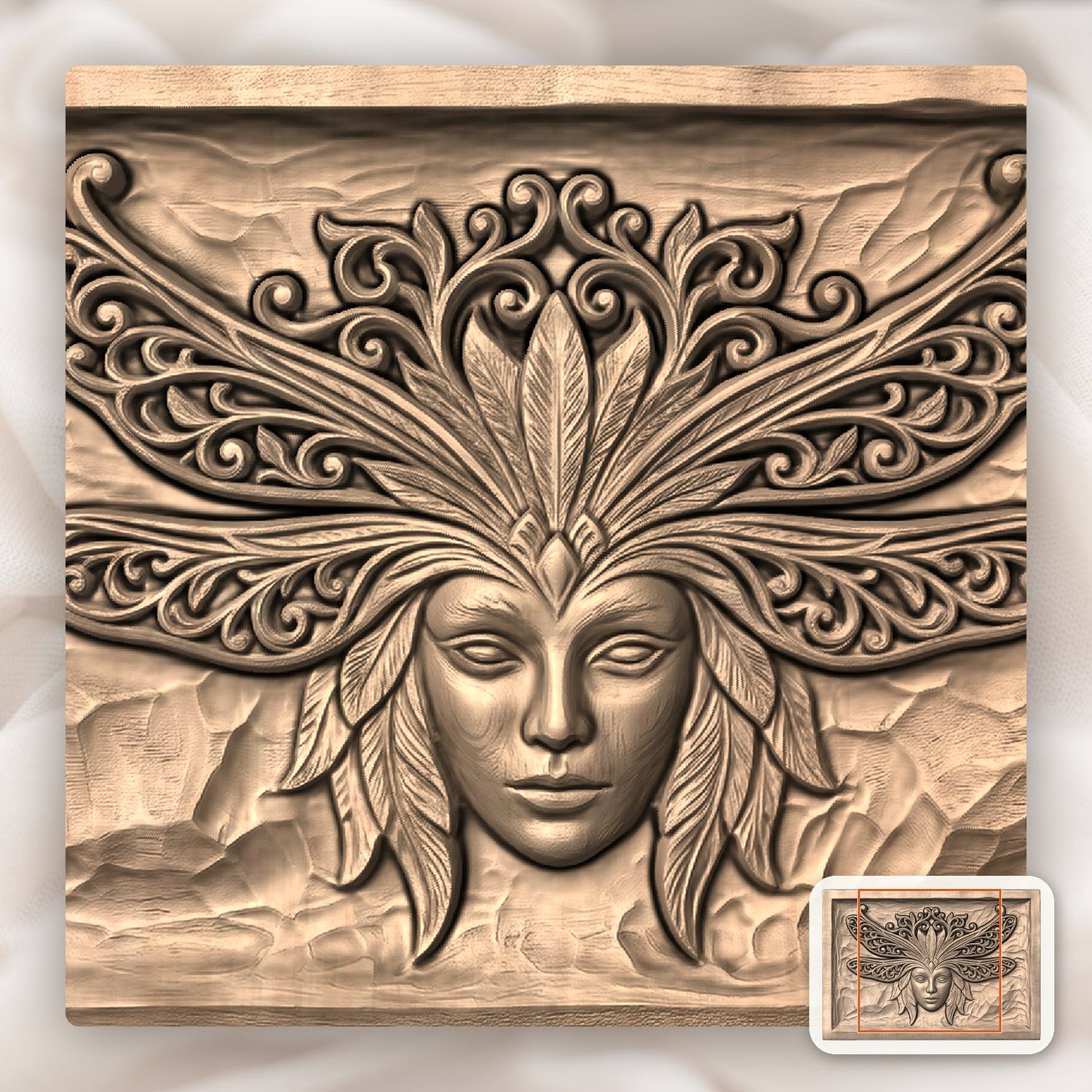 Mystical Dragonfly Mask Crown CNC Relief STL bas-relief STL — view 7