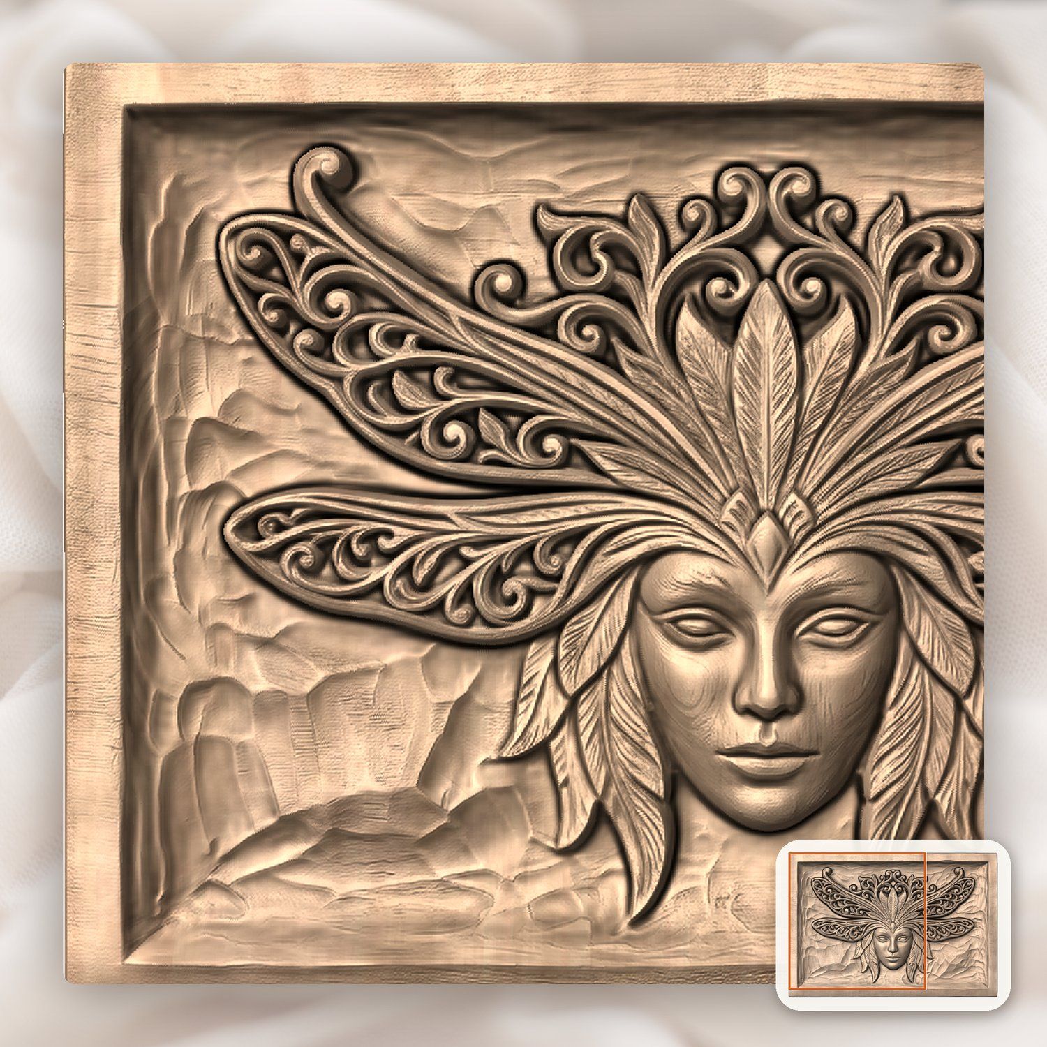 Mystical Dragonfly Mask Crown CNC Relief STL bas-relief STL — view 8