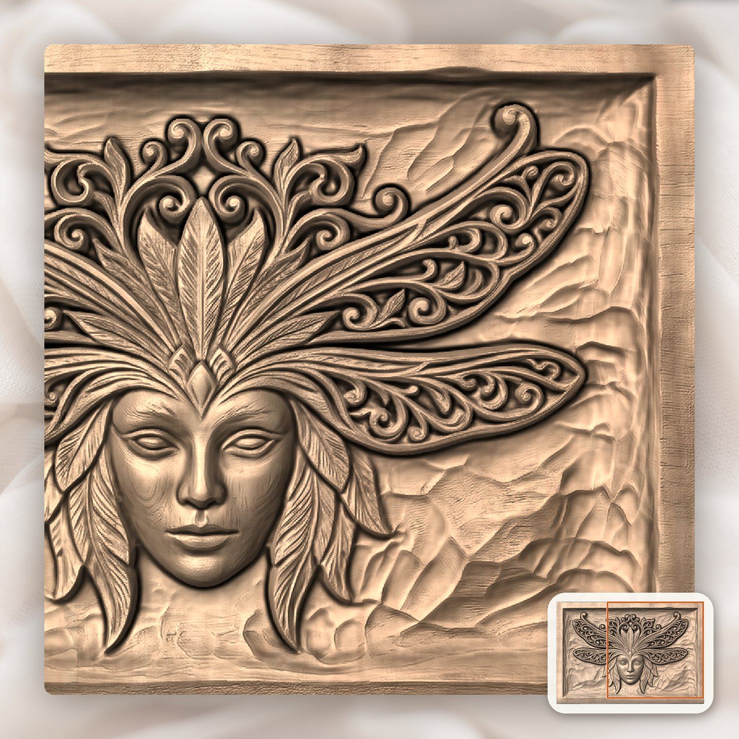 Mystical Dragonfly Mask Crown CNC Relief STL bas-relief STL — view 9