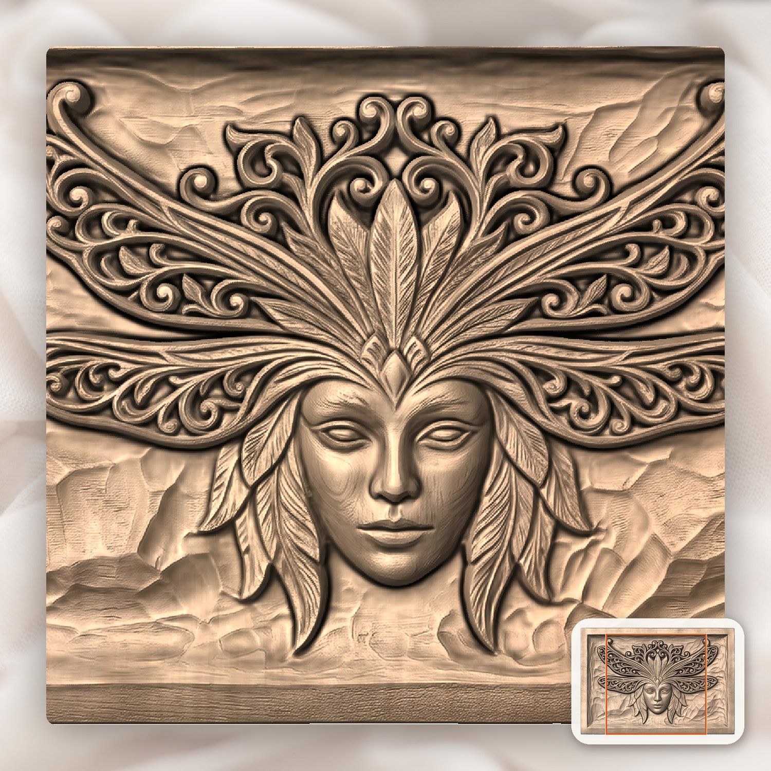 Mystical Dragonfly Mask Crown CNC Relief STL bas-relief STL — view 10