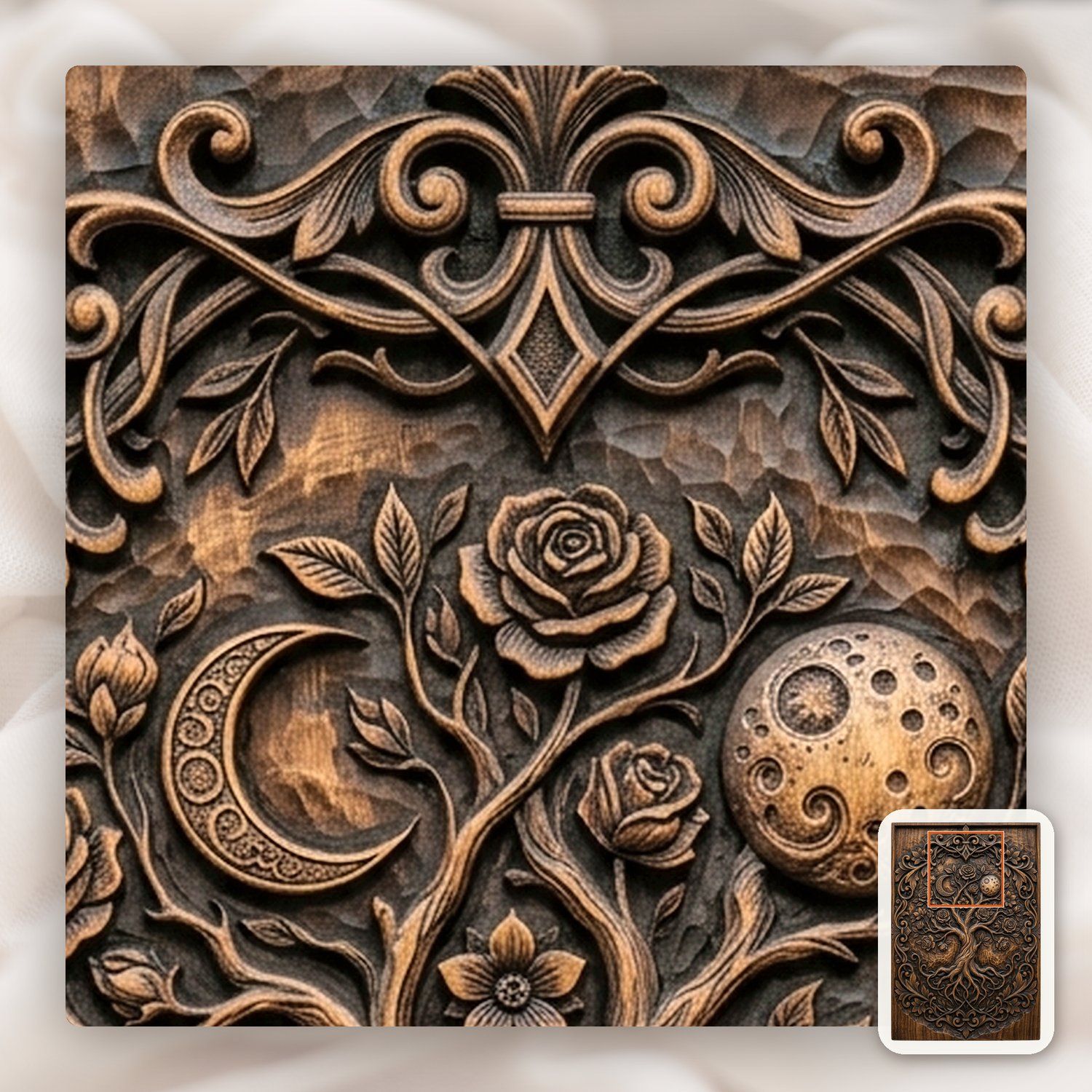 Mystical Tree of Life and Moons CNC Relief STL bas-relief STL — view 11