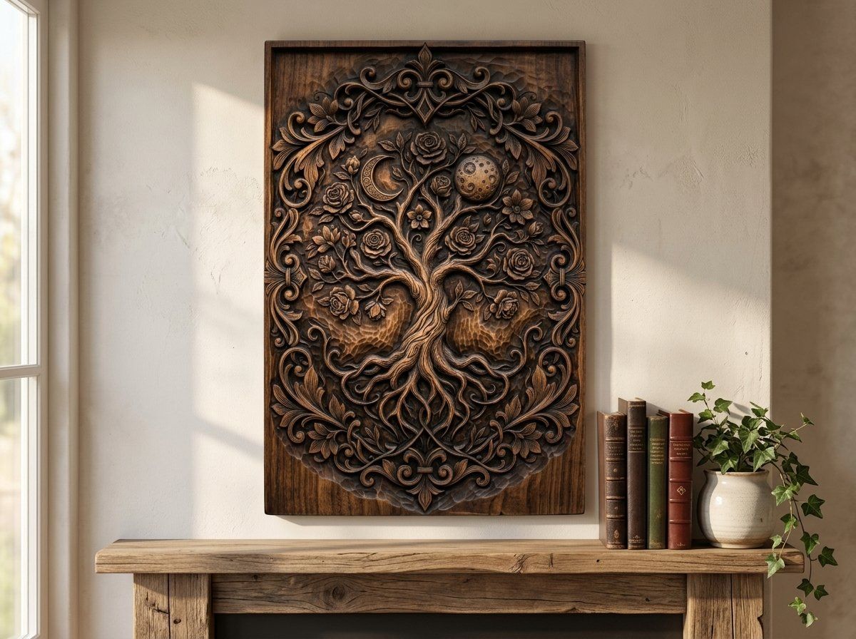 Mystical Tree of Life and Moons CNC Relief STL bas-relief STL — view 12