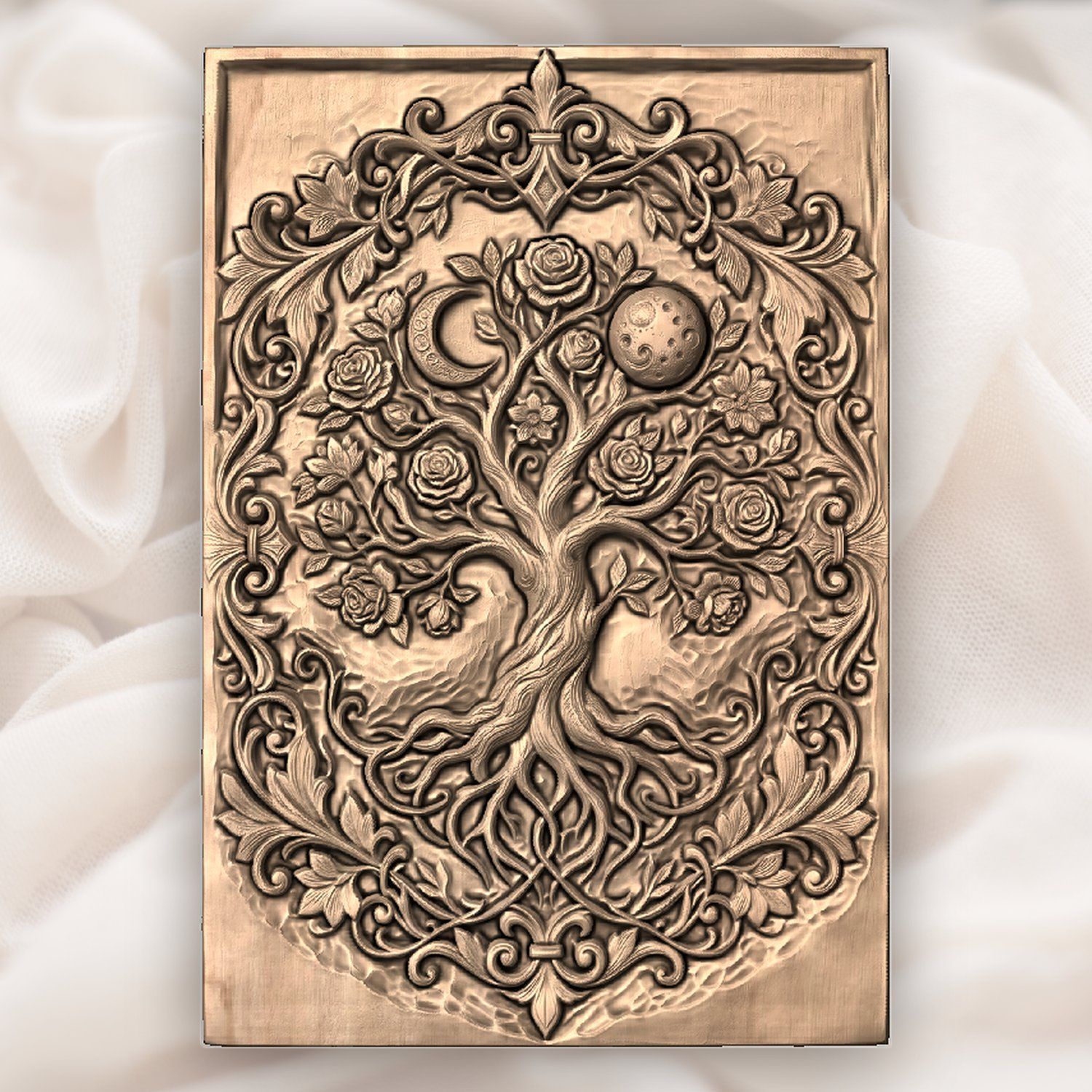 Mystical Tree of Life and Moons CNC Relief STL bas-relief STL — view 4