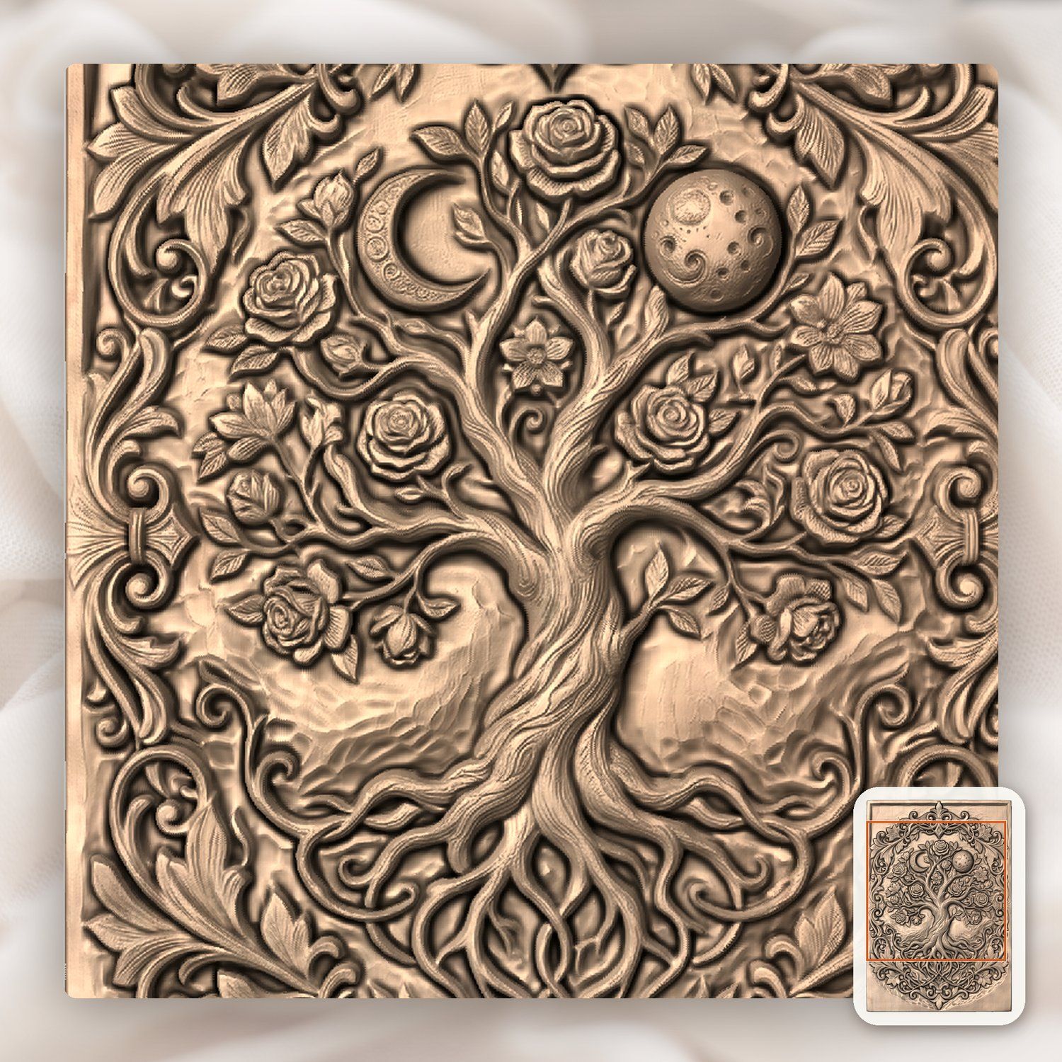 Mystical Tree of Life and Moons CNC Relief STL bas-relief STL — view 6
