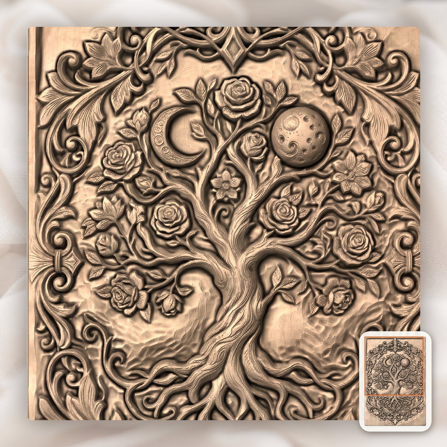 Mystical Tree of Life and Moons CNC Relief STL bas-relief STL — view 7