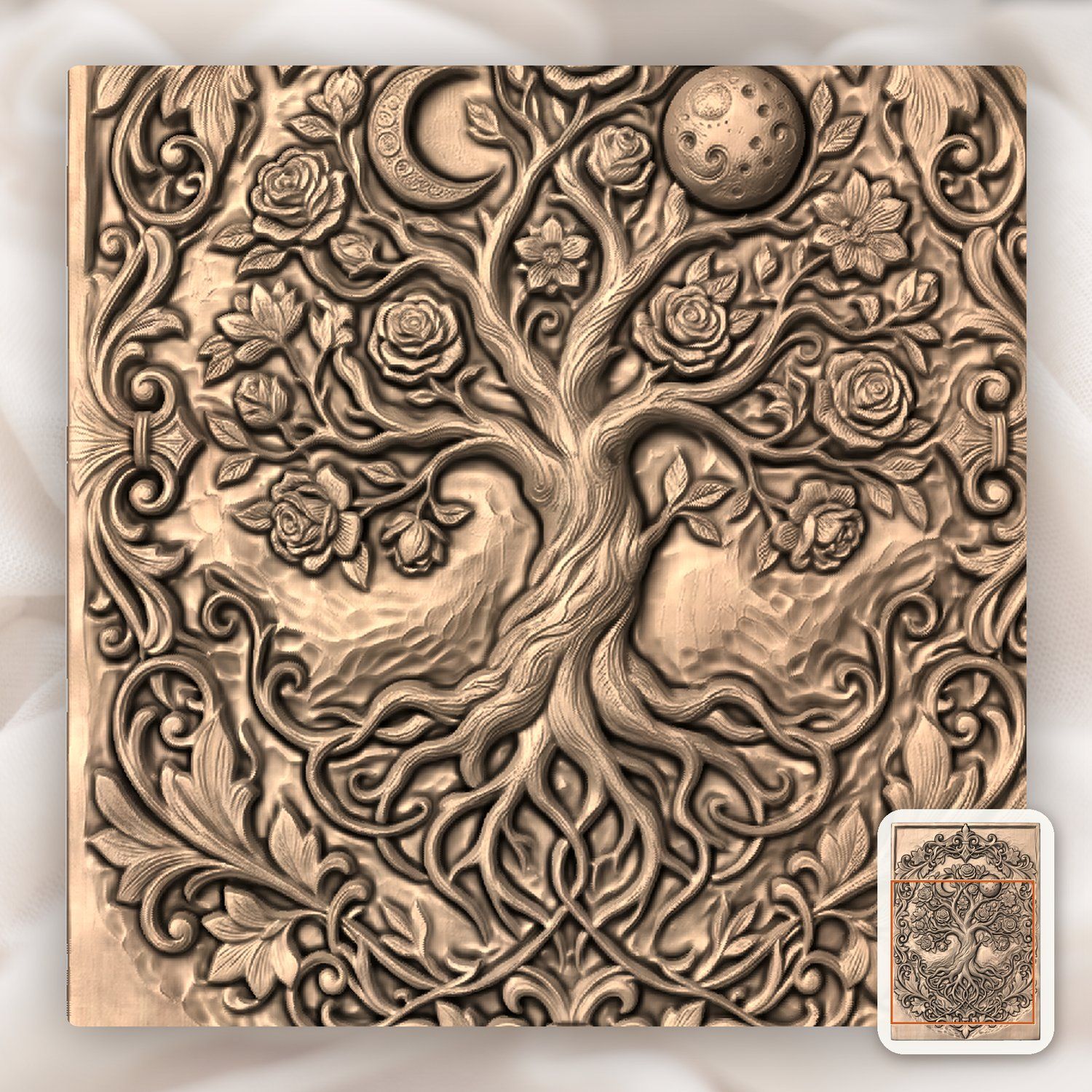 Mystical Tree of Life and Moons CNC Relief STL bas-relief STL — view 8