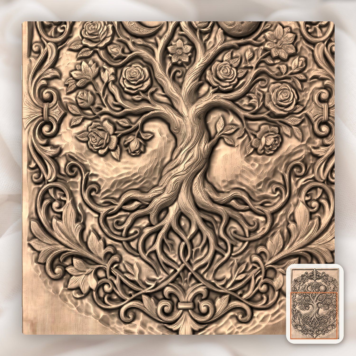 Mystical Tree of Life and Moons CNC Relief STL bas-relief STL — view 9