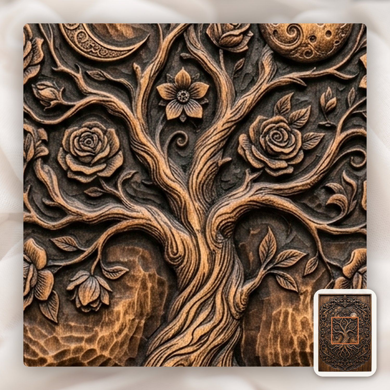 Mystical Tree of Life and Moons CNC Relief STL bas-relief STL — view 10