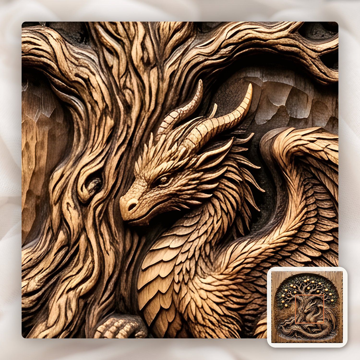 Mythical Dragon Under Fruit Tree CNC Relief STL bas-relief STL — view 10