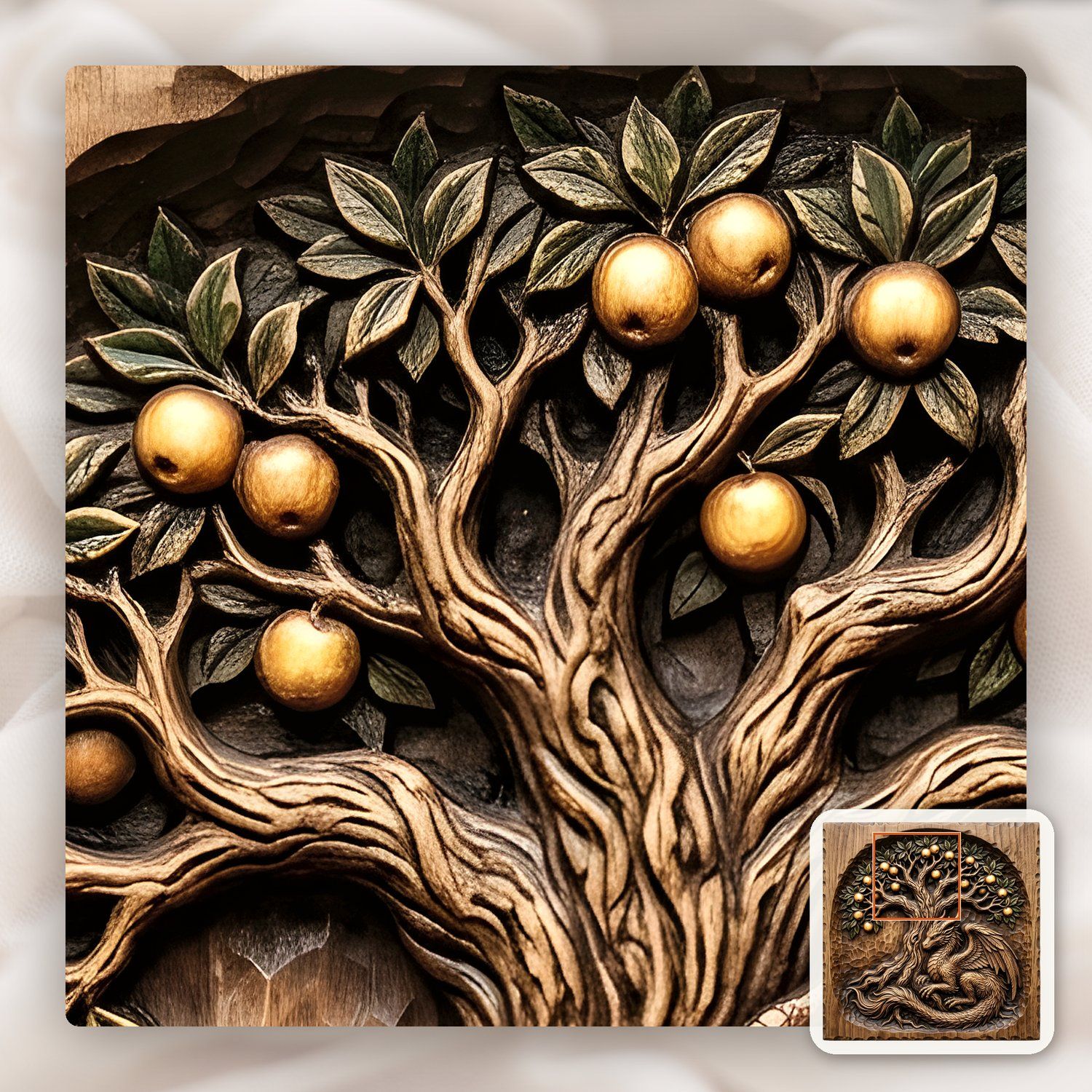 Mythical Dragon Under Fruit Tree CNC Relief STL bas-relief STL — view 11