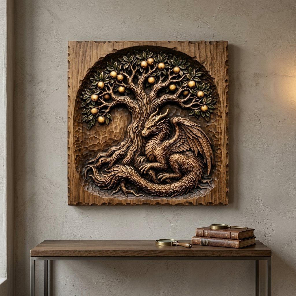 Mythical Dragon Under Fruit Tree CNC Relief STL bas-relief STL — view 13