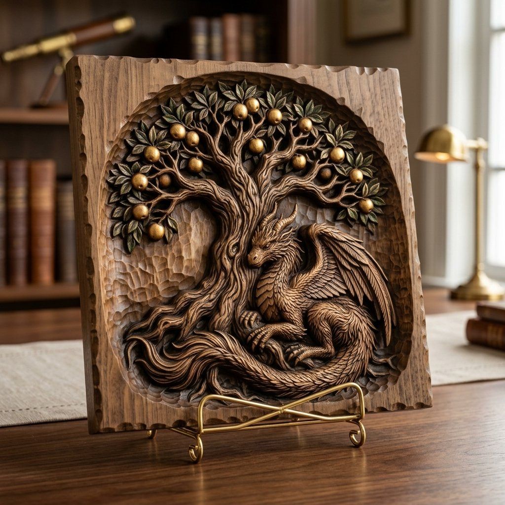 Mythical Dragon Under Fruit Tree CNC Relief STL bas-relief STL — view 2