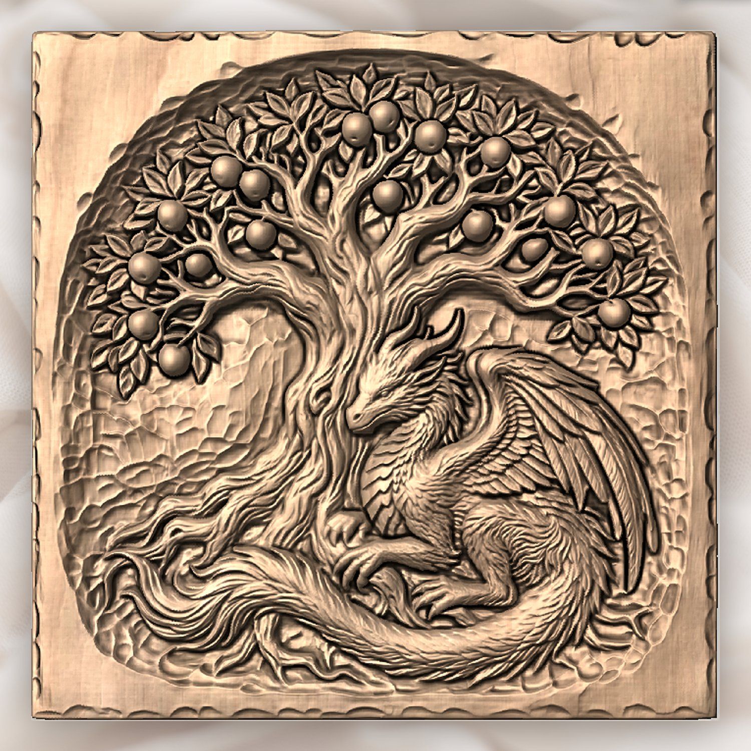 Mythical Dragon Under Fruit Tree CNC Relief STL bas-relief STL — view 3