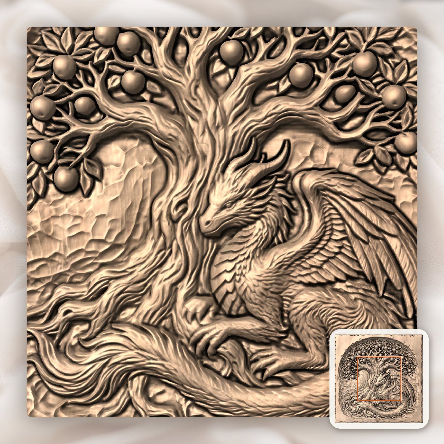 Mythical Dragon Under Fruit Tree CNC Relief STL bas-relief STL — view 5