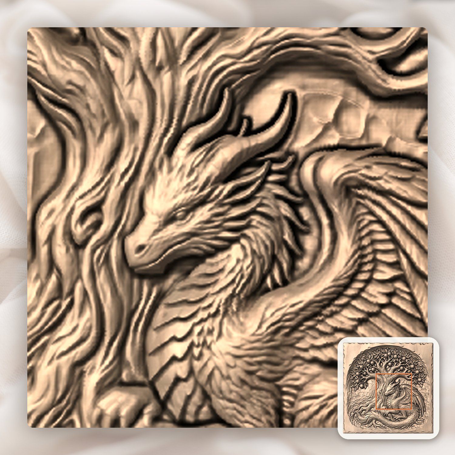 Mythical Dragon Under Fruit Tree CNC Relief STL bas-relief STL — view 6