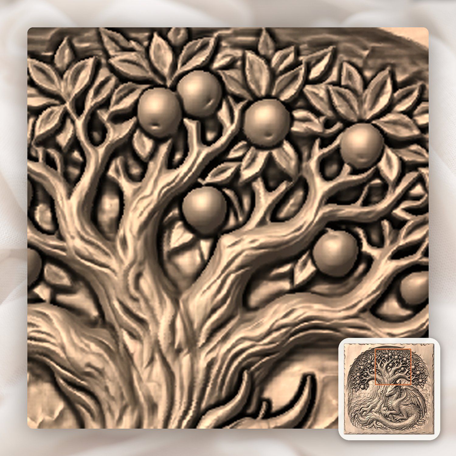 Mythical Dragon Under Fruit Tree CNC Relief STL bas-relief STL — view 7