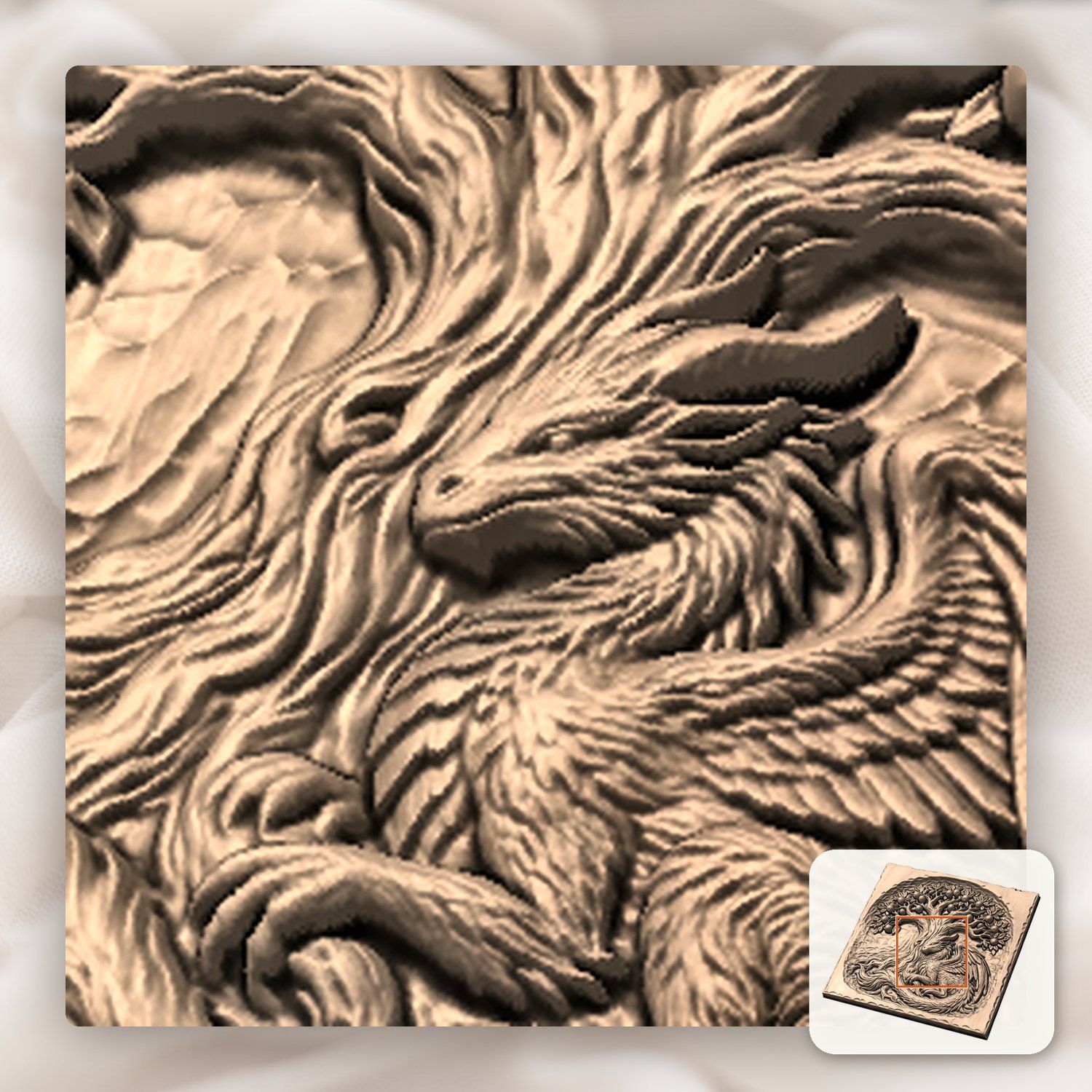 Mythical Dragon Under Fruit Tree CNC Relief STL bas-relief STL — view 8