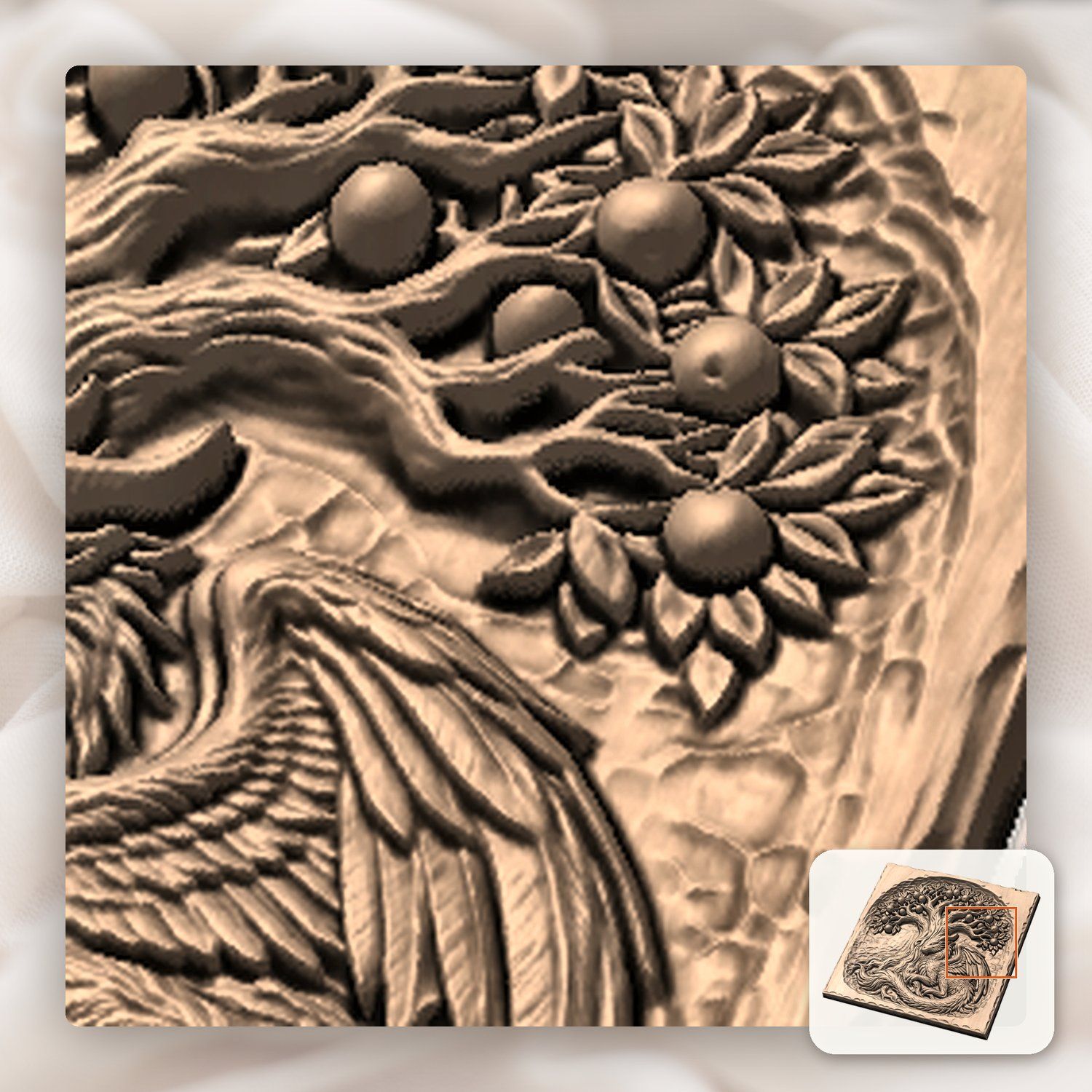 Mythical Dragon Under Fruit Tree CNC Relief STL bas-relief STL — view 9