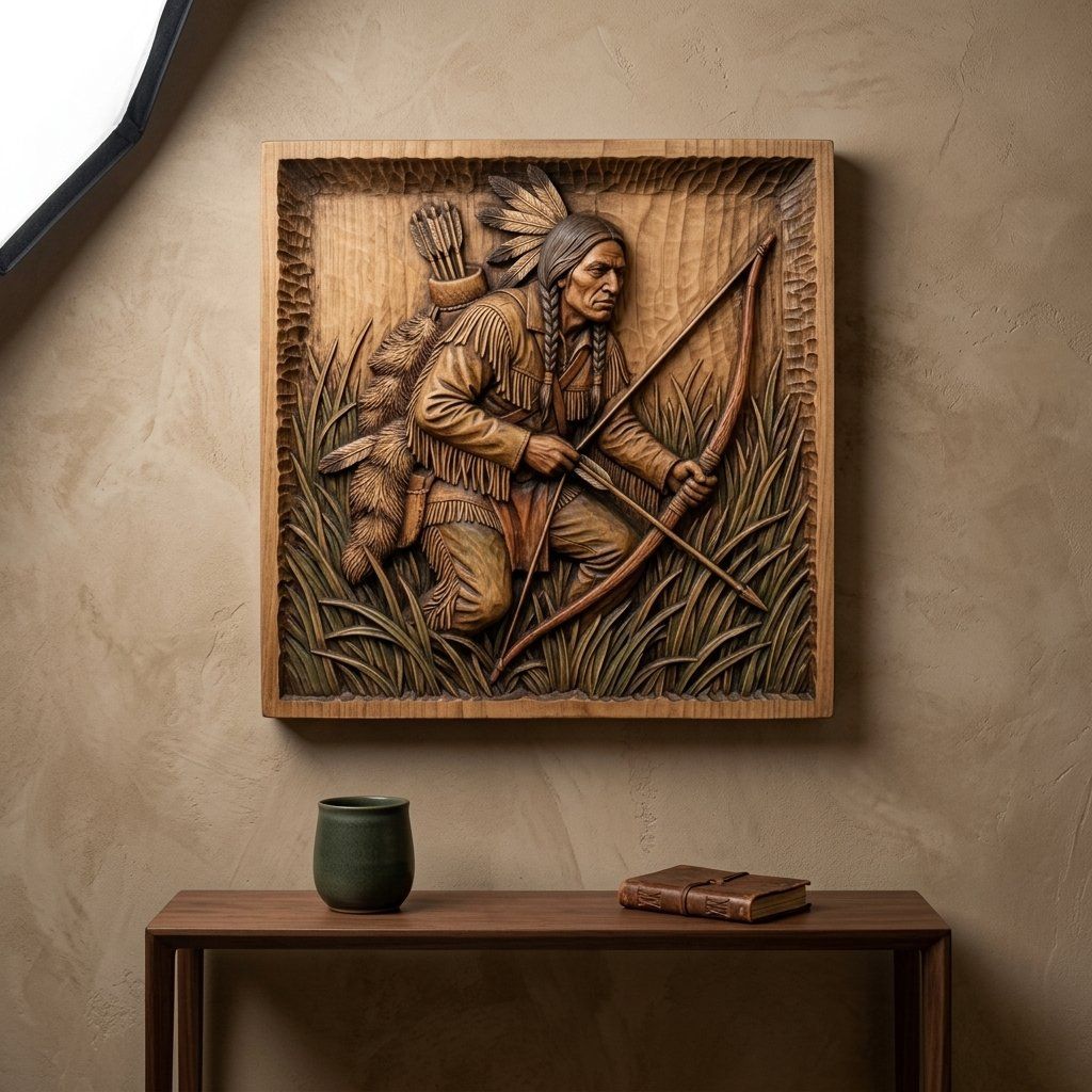 Native American Archer Wall Art bas-relief STL — view 6