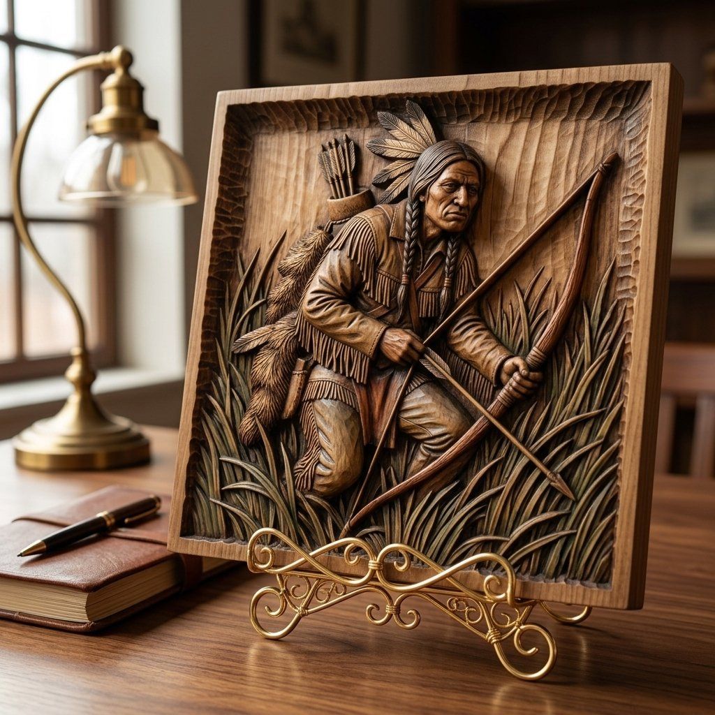 Native American Archer Wall Art bas-relief STL — view 7