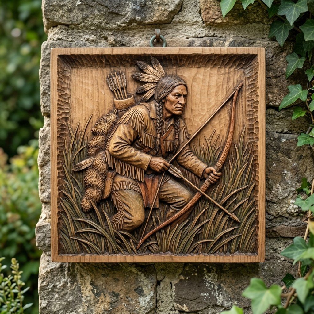 Native American Archer Wall Art bas-relief STL — view 8