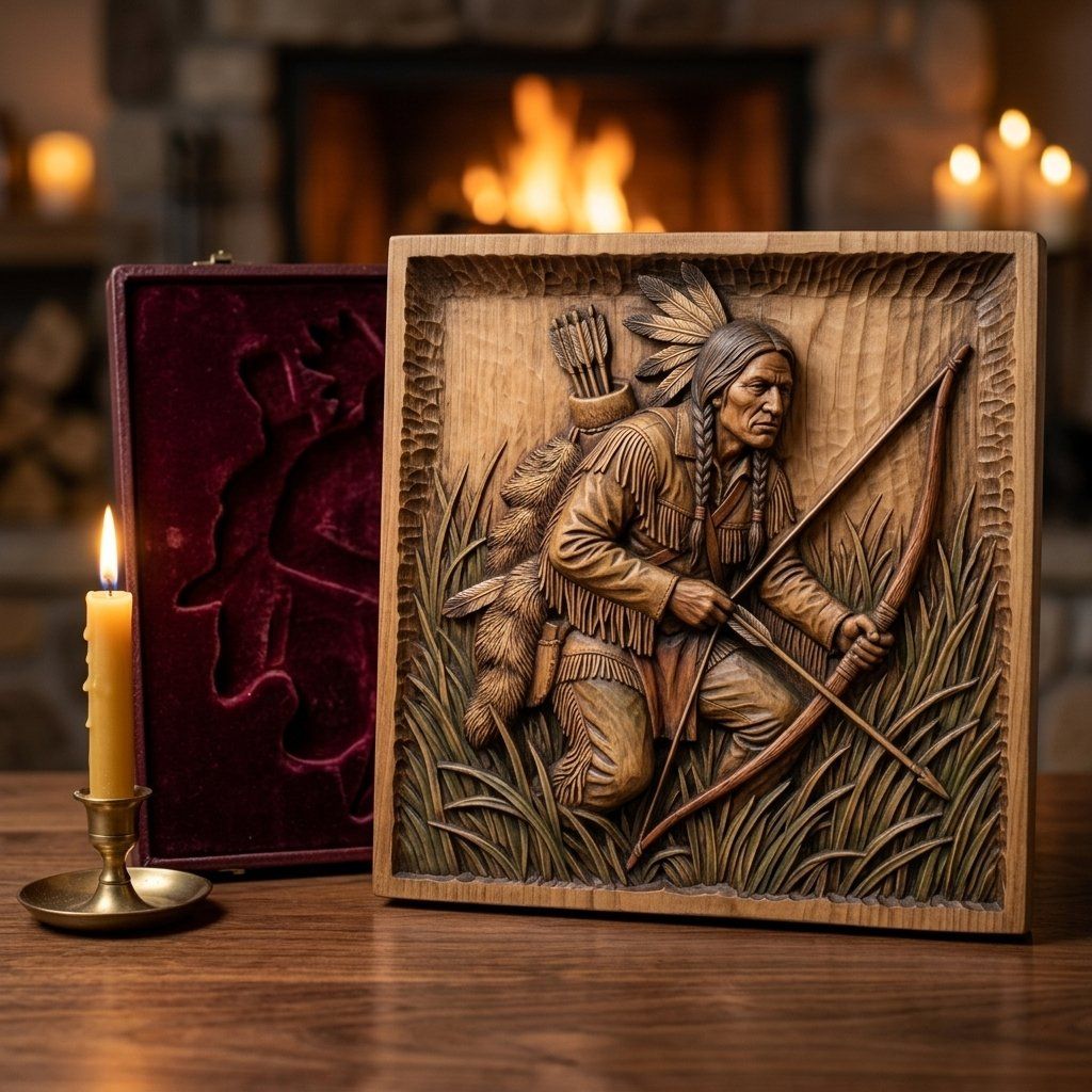 Native American Archer Wall Art bas-relief STL — view 9