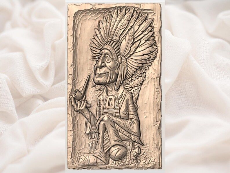 Seated Native Chief with Feather Headdress Bas-Relief STL bas-relief STL — view 3