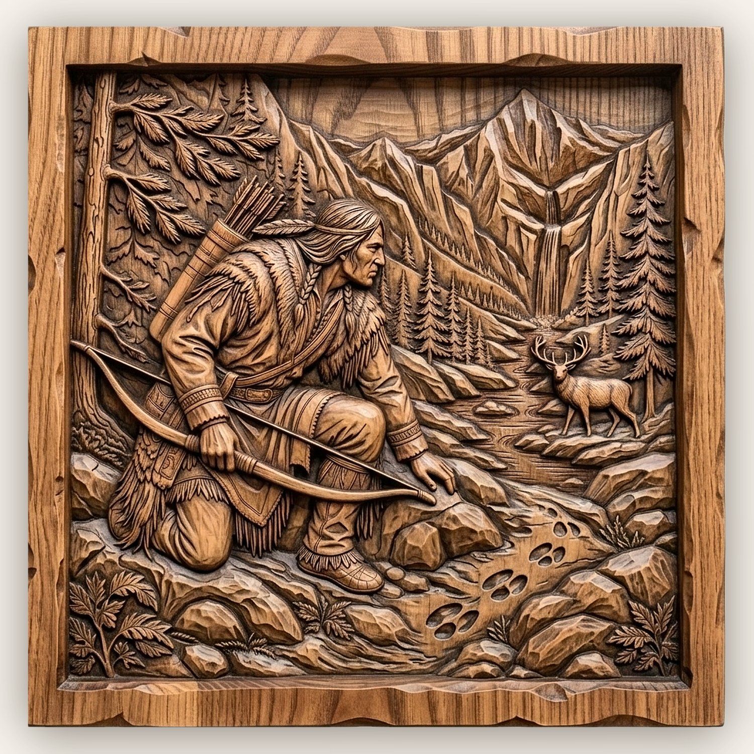 Native American Hunter Tracking Deer CNC Relief STL bas-relief STL design