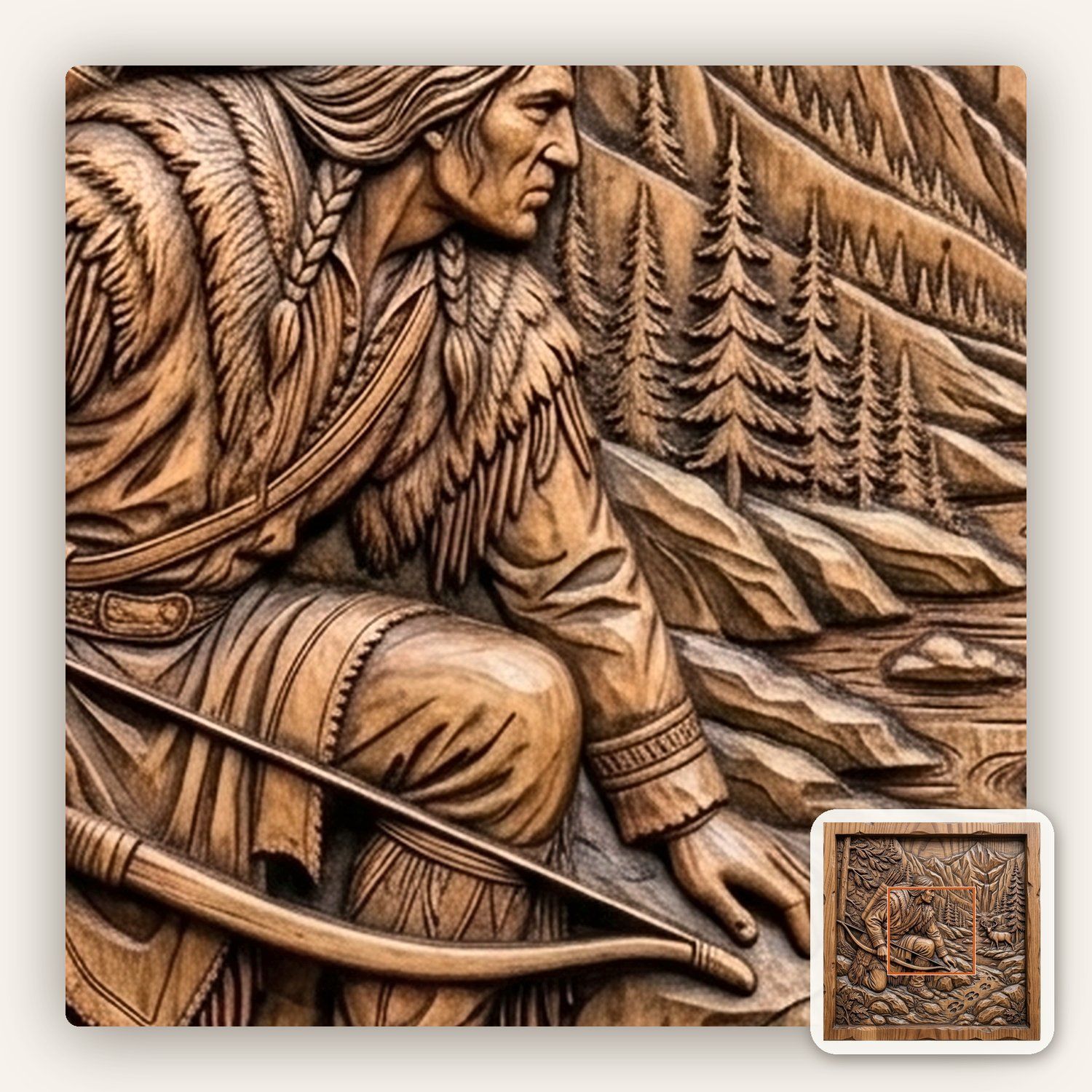 Native American Hunter Tracking Deer CNC Relief STL bas-relief STL — view 11