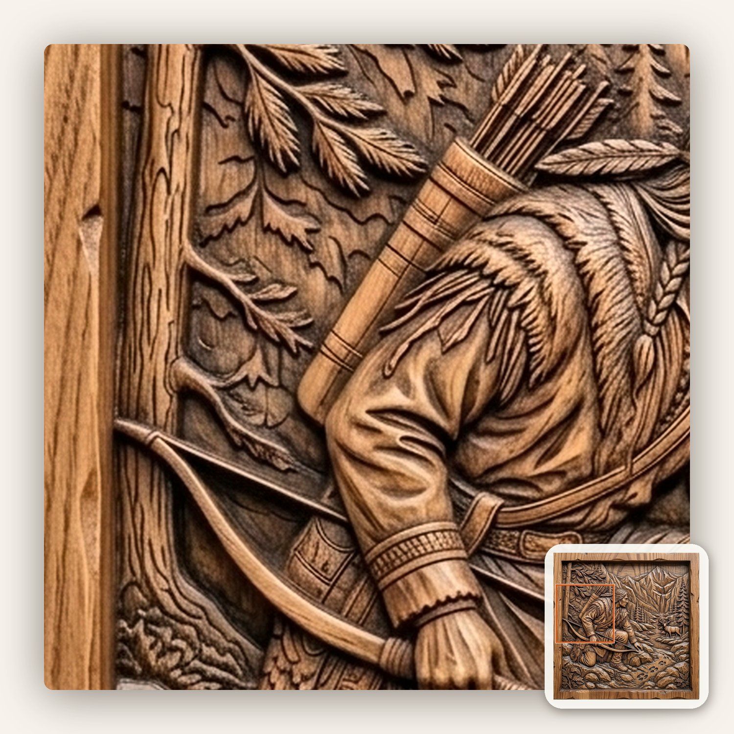 Native American Hunter Tracking Deer CNC Relief STL bas-relief STL — view 12