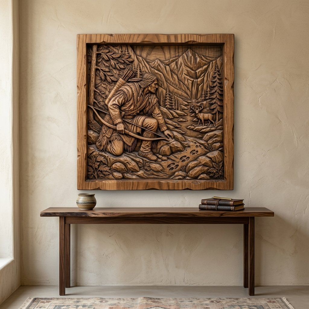 Native American Hunter Tracking Deer CNC Relief STL bas-relief STL — view 13