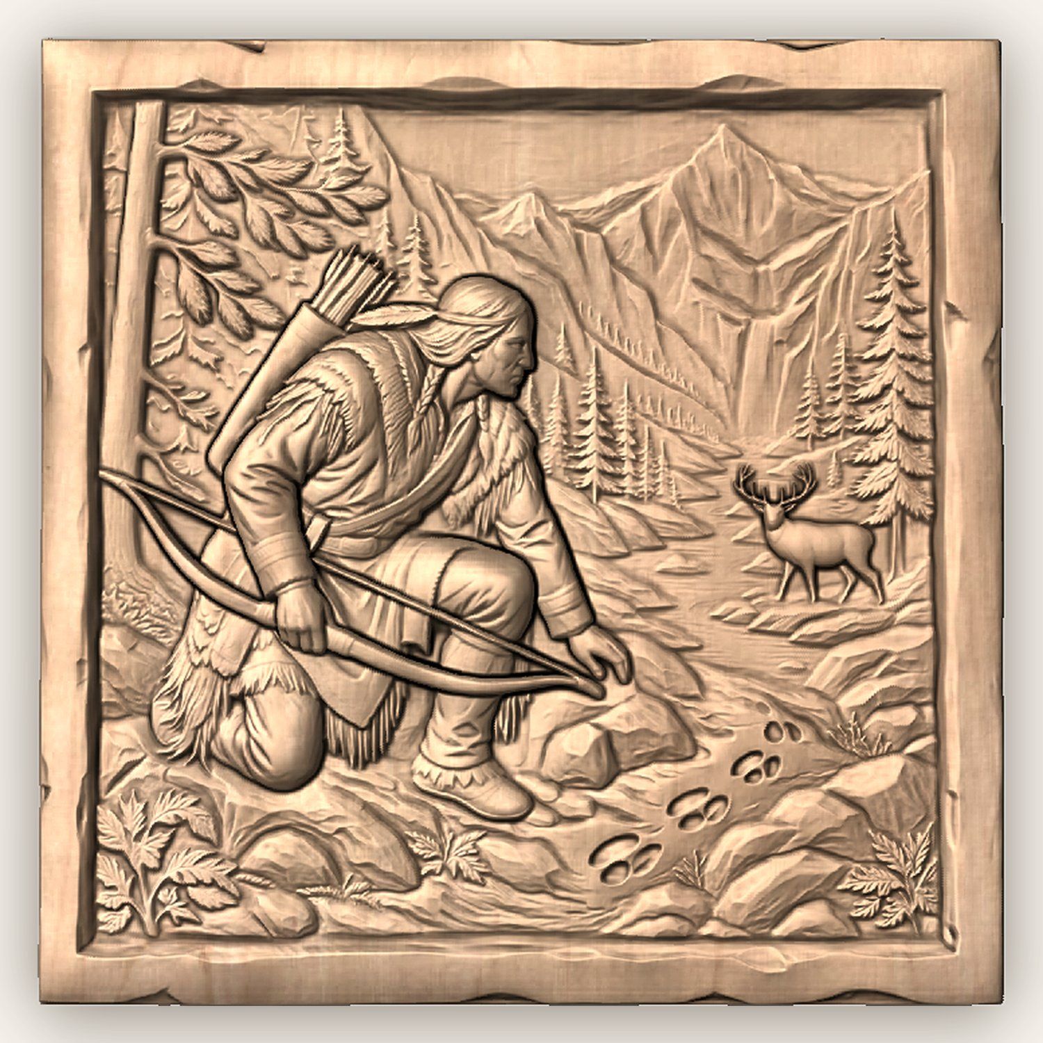 Native American Hunter Tracking Deer CNC Relief STL bas-relief STL — view 4