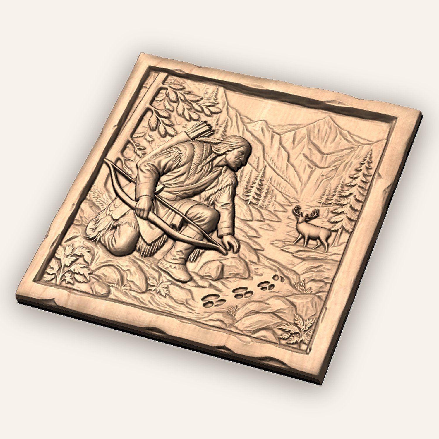 Native American Hunter Tracking Deer CNC Relief STL bas-relief STL — view 5
