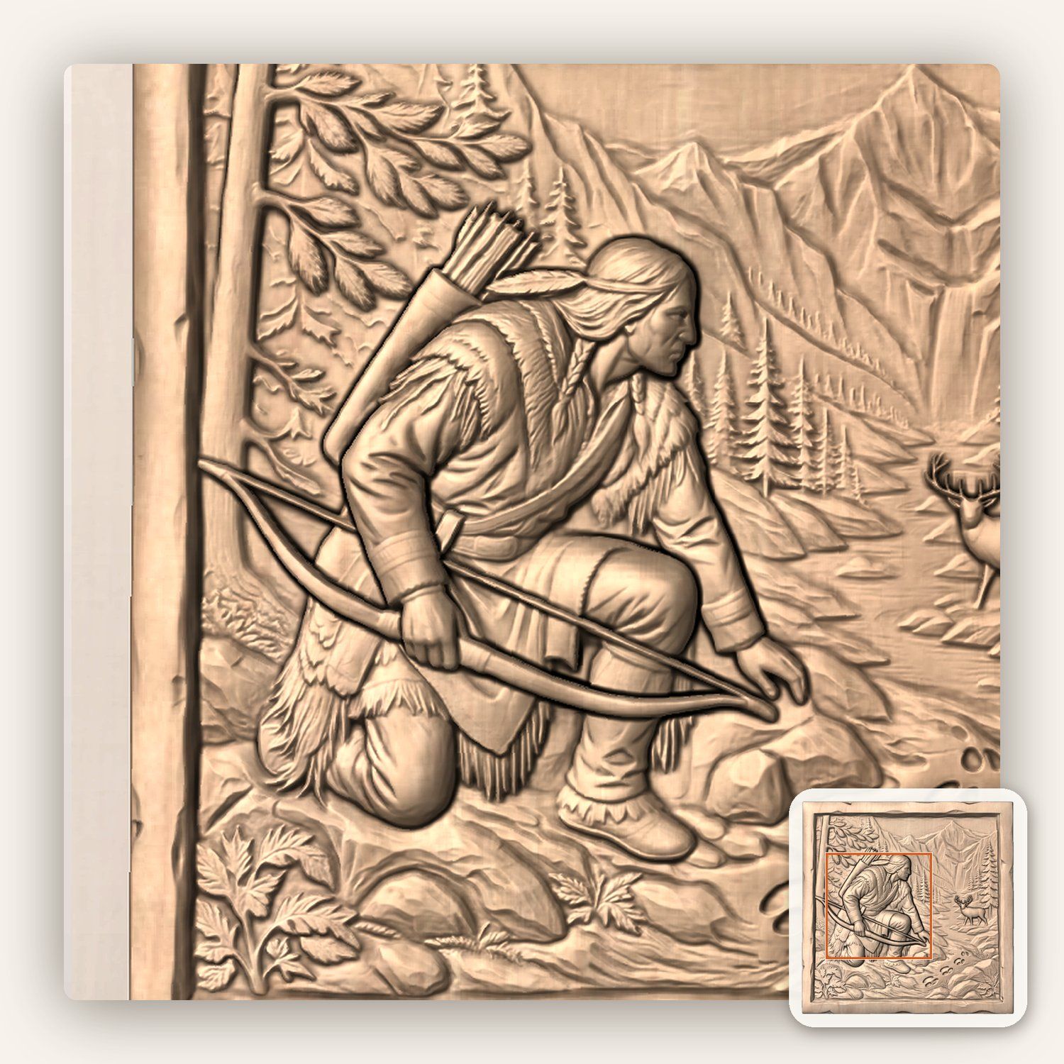 Native American Hunter Tracking Deer CNC Relief STL bas-relief STL — view 6